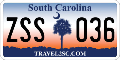 SC license plate ZSS036