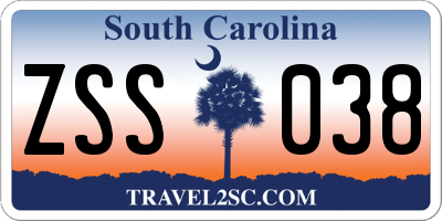 SC license plate ZSS038
