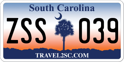 SC license plate ZSS039