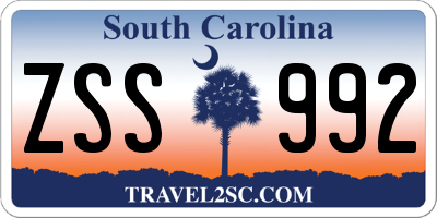 SC license plate ZSS992