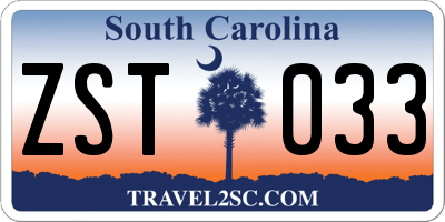 SC license plate ZST033