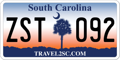 SC license plate ZST092