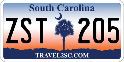 SC license plate ZST205