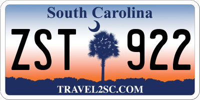 SC license plate ZST922
