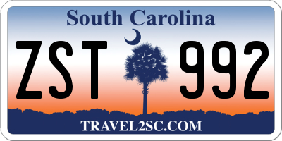 SC license plate ZST992
