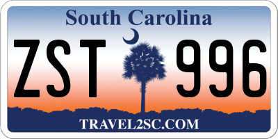 SC license plate ZST996