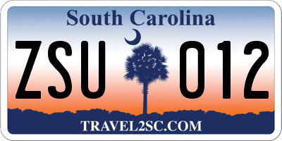 SC license plate ZSU012