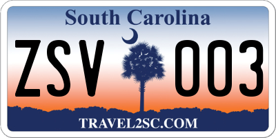 SC license plate ZSV003
