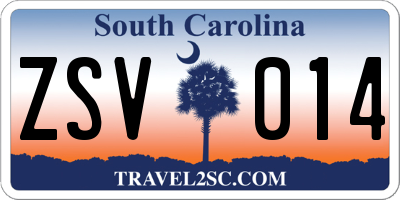 SC license plate ZSV014