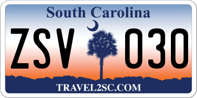 SC license plate ZSV030