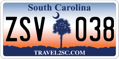SC license plate ZSV038