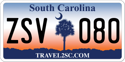 SC license plate ZSV080