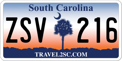 SC license plate ZSV216
