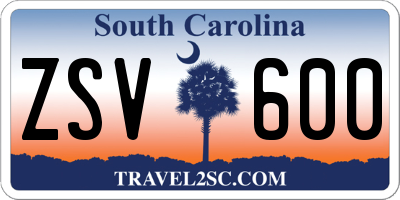 SC license plate ZSV600