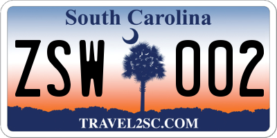 SC license plate ZSW002