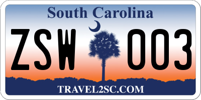 SC license plate ZSW003