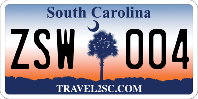 SC license plate ZSW004