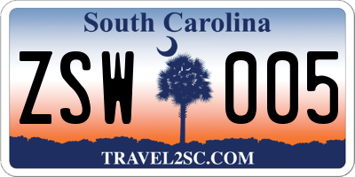 SC license plate ZSW005