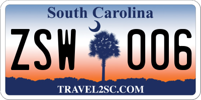 SC license plate ZSW006
