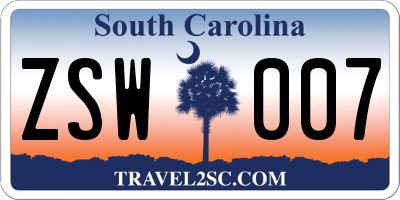 SC license plate ZSW007