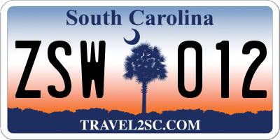 SC license plate ZSW012