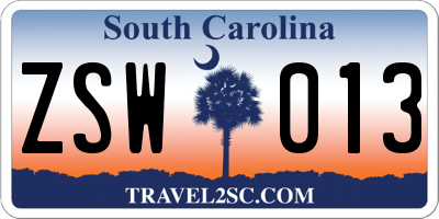 SC license plate ZSW013