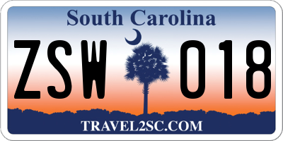 SC license plate ZSW018