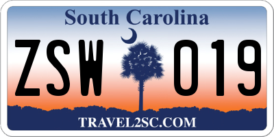 SC license plate ZSW019