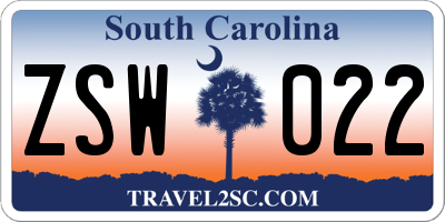 SC license plate ZSW022