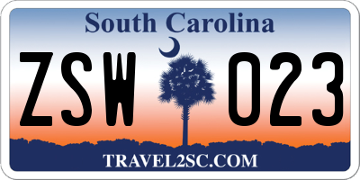 SC license plate ZSW023