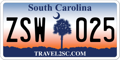 SC license plate ZSW025