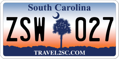 SC license plate ZSW027