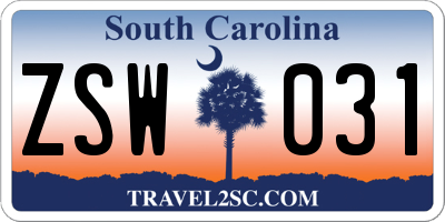 SC license plate ZSW031