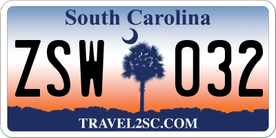SC license plate ZSW032