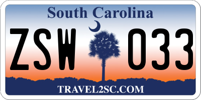 SC license plate ZSW033
