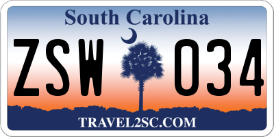 SC license plate ZSW034