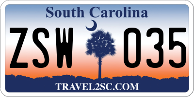 SC license plate ZSW035
