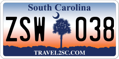 SC license plate ZSW038