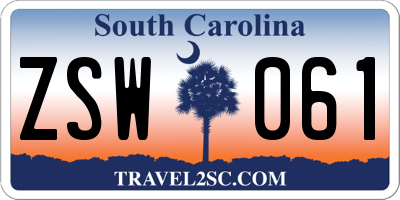 SC license plate ZSW061