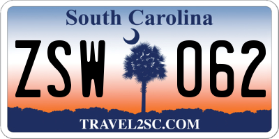 SC license plate ZSW062