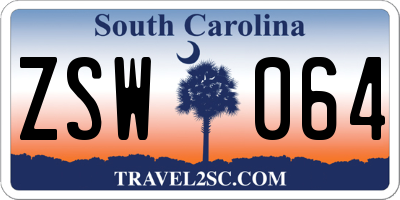 SC license plate ZSW064