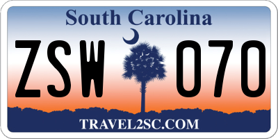 SC license plate ZSW070