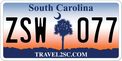 SC license plate ZSW077
