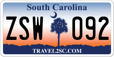 SC license plate ZSW092