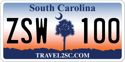 SC license plate ZSW100