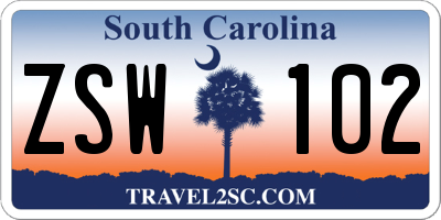 SC license plate ZSW102