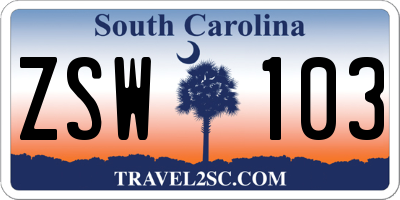 SC license plate ZSW103