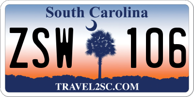 SC license plate ZSW106