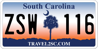 SC license plate ZSW116