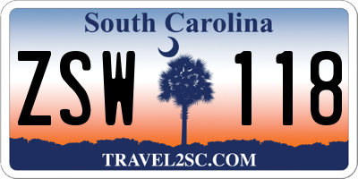 SC license plate ZSW118